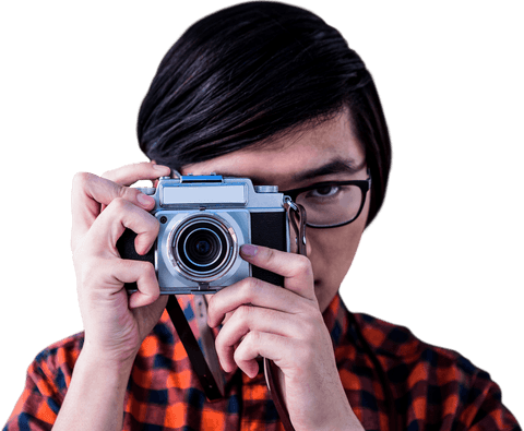 transparent young photographer holding vintage camera - Download Free Stock Videos Pikwizard.com