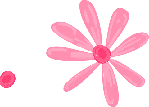 Flat Design Pink Flower with Detached Bud on Transparent Background