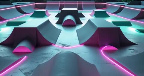 Futuristic Neon Skatepark with Surreal Lighting Design