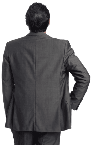 Transparent Confident Businessman Hand on Hip Back View