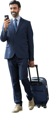 Transparent Businessman with Luggage Using Smartphone