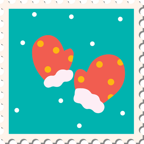Postage stamp with winter gloves on transparent background