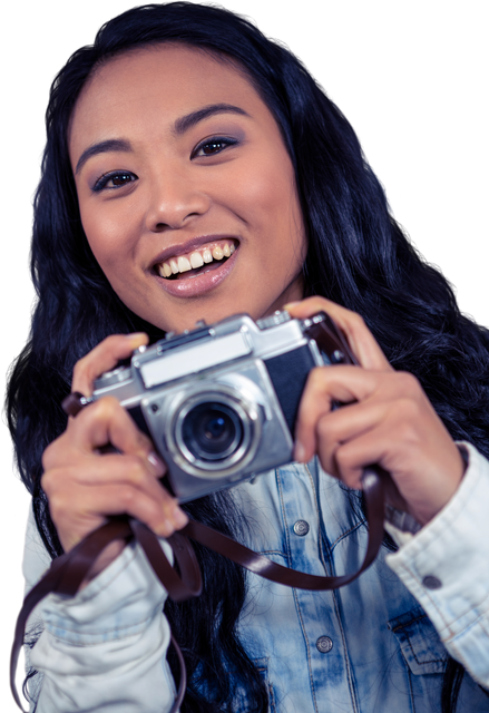 Young Asian Woman Holding Vintage Camera on Transparent Background - Download Free Stock Videos Pikwizard.com