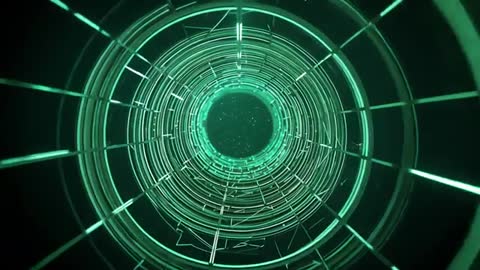 Futuristic Neon Wireframe Tunnel Pulsating in Digital Void