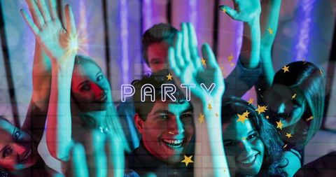 Group Celebrating with Neon Glows and Party Vibes