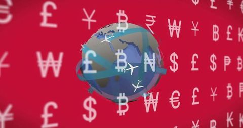 Global Finance with Currency Symbols Encircling Globe