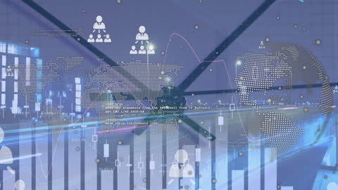 Global Data Network Visualization Over Cityscape at Night