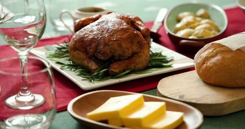 Whole Roasted Chicken on Festive Dining Table