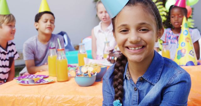 Smiling Girl at Joyful Birthday Celebration with Friends - Download Free Stock Images Pikwizard.com