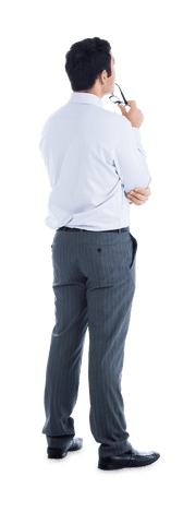 Pensive Biracial Businessman Stands on Transparent Background