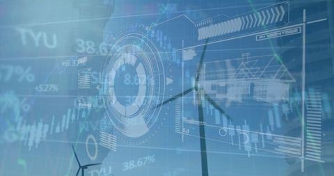 Futuristic Renewable Energy with Financial Data Overlay