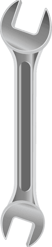 Metallic open-end wrench in flat design on transparent background