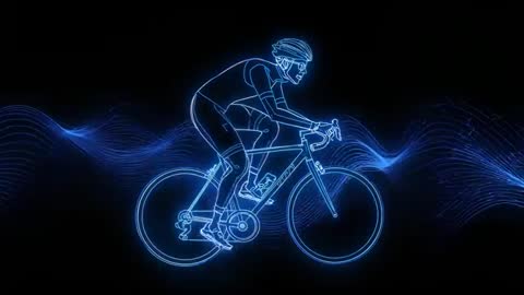 Futuristic Neon Blue Cyclist Pedaling Speed with Tech Waveforms