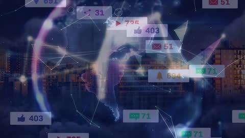 Digital Global Connections over Cityscape