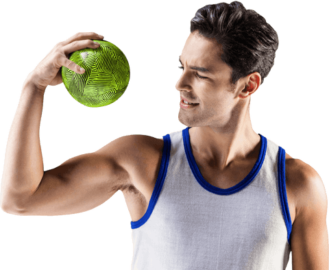 Man Holding Ball Joyfully in Athletic Gear on Transparent Background