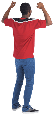 excited fan in red jersey cheering with raised fists transparent background - Download Free Stock Videos Pikwizard.com