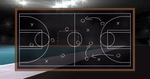 Strategy Game Plan on Chalkboard Over Sports Arena