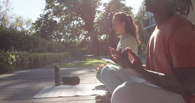 Diverse Couple Meditating Outdoors Peaceful Body Mind Harmony - Download Free Stock Images Pikwizard.com