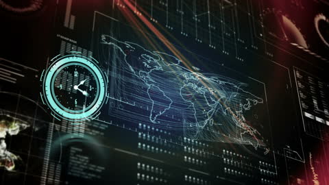 Futuristic Global Data Processing with Animated Clock Overlay