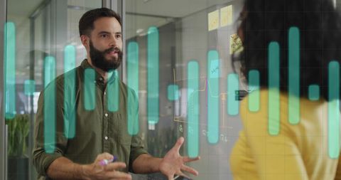 Business Strategy Discussion with Digital Financial Interface Overlay