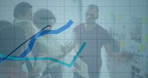 Innovative Team Brainstorm Meeting with Data Overlay