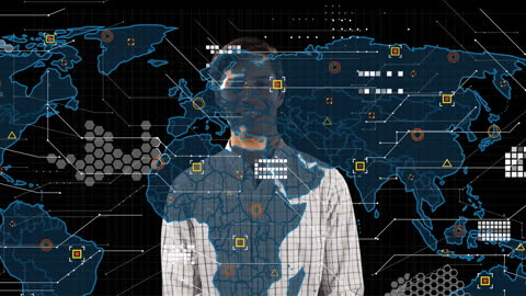 Global Data Analysis Overlay with Caucasian Businessman