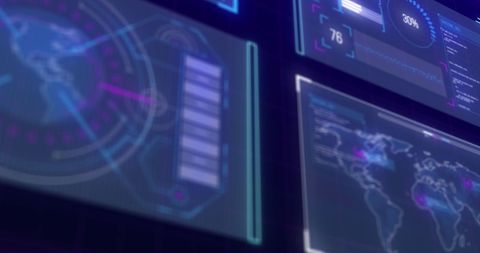Futuristic Data Interface with Global Elements on Blue Background - Download Free Stock Images Pikwizard.com