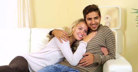 Happy Couple Relaxing on Cozy Couch at Home - Download Free Stock Images Pikwizard.com