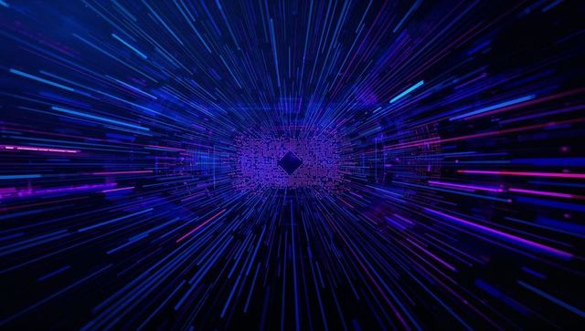 Radiating Diamond Core Emitting Neon Data Streams and Glowing Pixels for Cyber Tech Visual