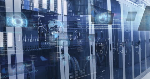 Futuristic Animation with Digital Data Concepts over Servers