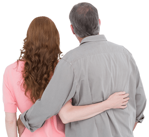 Transparent Rear View of Affectionate Couple Embracing