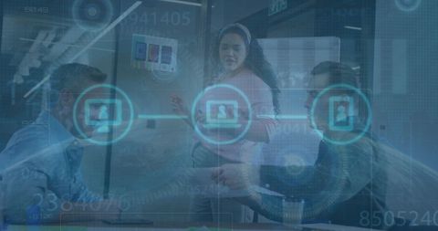 Financial data visualization business collaboration in modern office