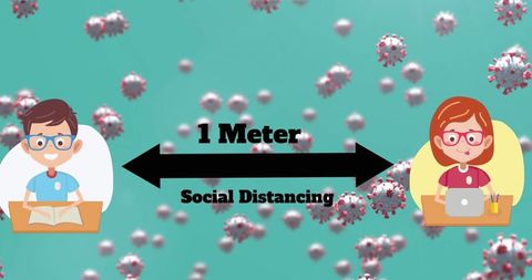 Children Practicing Social Distancing While Studying and Working Online