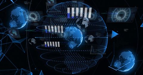 Globe with Digital Data Over Black Background, Global Connections Concept - Download Free Stock Images Pikwizard.com