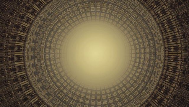 Ornate Coffer Dome with Radiant Oculus and Concentric Geometry, Golden Neoclassical Vault
