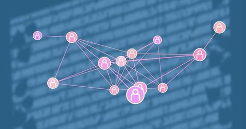 Connected nodes and edges in network graph with code background