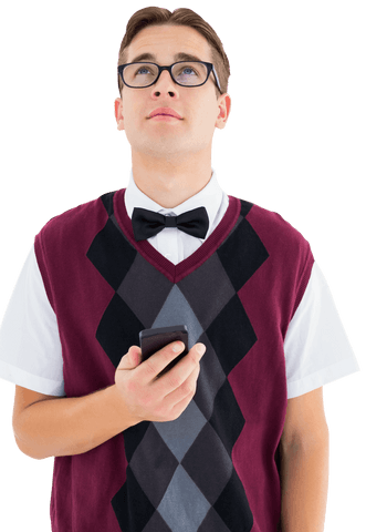 nerdy young man holding smartphone on transparent background - Download Free Stock Videos Pikwizard.com