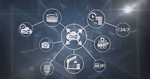 Connected Network of Technology and Cloud Computing Icons - Download Free Stock Images Pikwizard.com