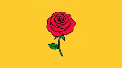 Red rose drawing blossom on bold yellow background vector