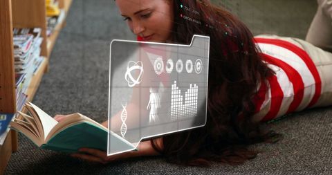 Student Immersed in Book with Digital Interface Overlay - Download Free Stock Images Pikwizard.com