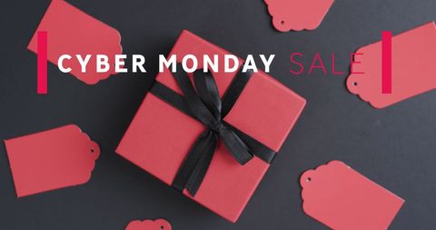 Cyber Monday Sale Banner with Red Gift Box and Tags - Download Free Stock Images Pikwizard.com