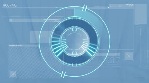 Digital Interface with Data Processing Animation on Blue Background