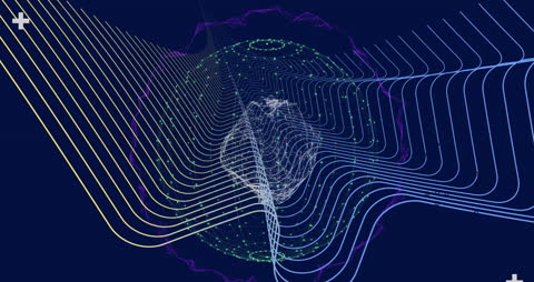 Futuristic Abstract Waves with Connecting Globe Network Design