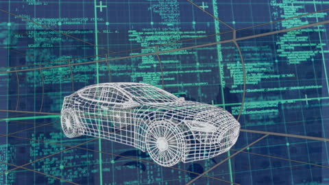 3D Car Model with Data and Grid Background