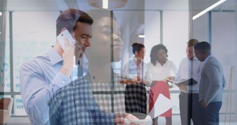 Dynamic business communication and teamwork in modern office