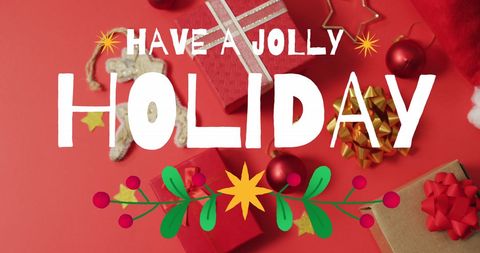 Festive Holiday Greeting with Christmas Gifts and Decorations