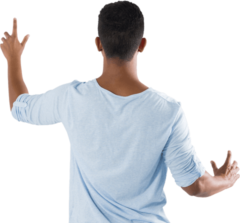 transparent background man pretending to touch invisible screen - Download Free Stock Videos Pikwizard.com