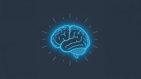 Glowing Neon Brain Icon on Dark Background