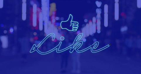 Social Media 'Like' Graphic on Vibrant Urban Nightscape - Download Free Stock Images Pikwizard.com
