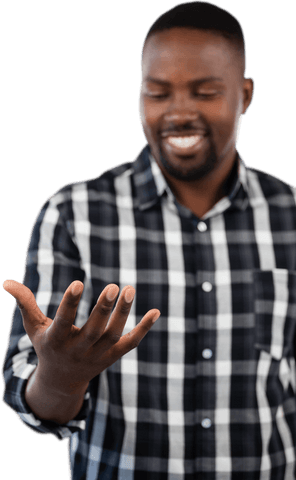 Happy Young Man Wearing Plaid Shirt Looking at Hand Transparent Background - Download Free Stock Videos Pikwizard.com